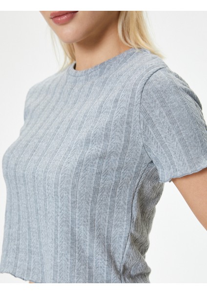 Basic Dokulu T-Shirt Kısa Kollu Bisiklet Yaka