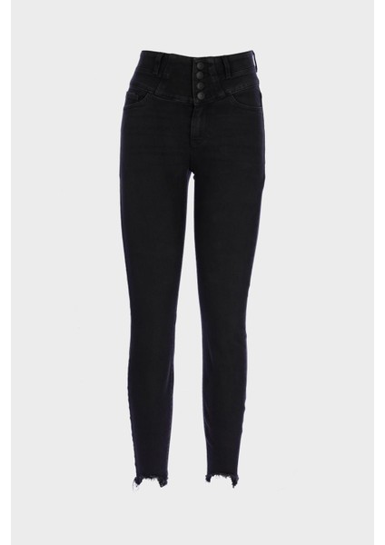 Judy Antrasit Yüsek Bel Patı Fermuarlı Düğme Detaylı Paçası Kesik Skinnyfit Jean Pantolon C 4521-203