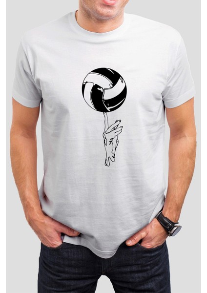 Voleybol Baskılı Beyaz Unisex Tişört C463