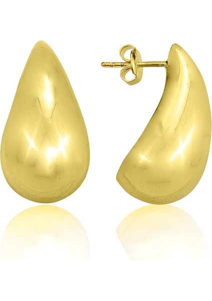 Gümüş Altın Yaldızlı Bottega Italyan Gözyaşı Damla Küpe SGTL12415GOLD