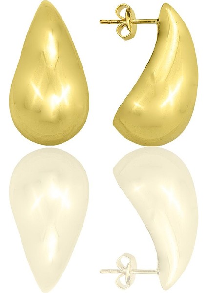 Gümüş Altın Yaldızlı Küçük Bottega Italyan Gözyaşı Damla Küpe SGTL12416GOLD