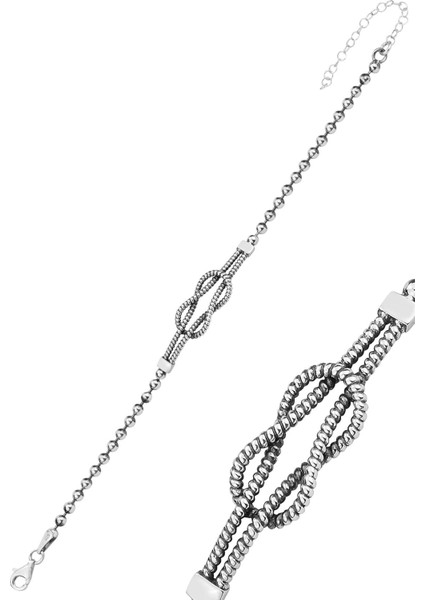 Gümüş Oksitli Top Zincirli Gemici Düğümü Erkek Bileklik SGTL12428SIYAH