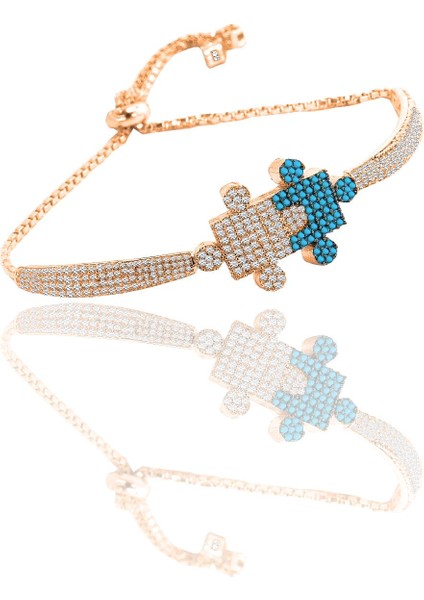 Gümüş Zirkon ve Turkuaz Taşlı Yap Boz Ayarlanabilir Asansörlü Bileklik SGTL12429ROSE