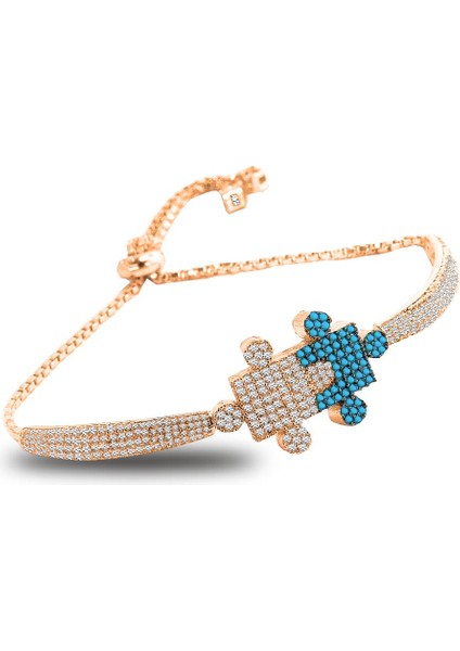 Gümüş Zirkon ve Turkuaz Taşlı Yap Boz Ayarlanabilir Asansörlü Bileklik SGTL12429ROSE fiyatları