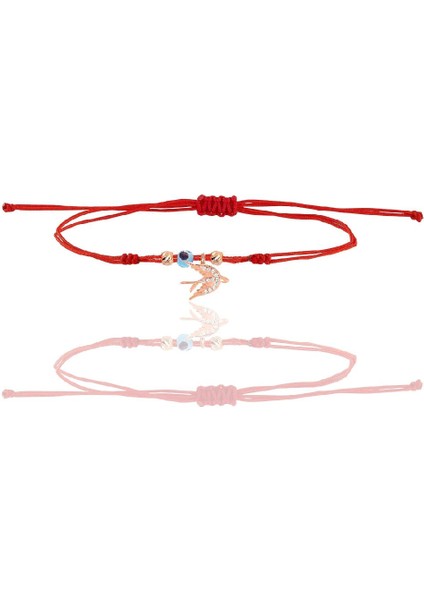 Gümüş Rose Zirkon Taşlı Nazarlı Kırlangıç Ipli Şans Bileklik SGTL12435ROSE