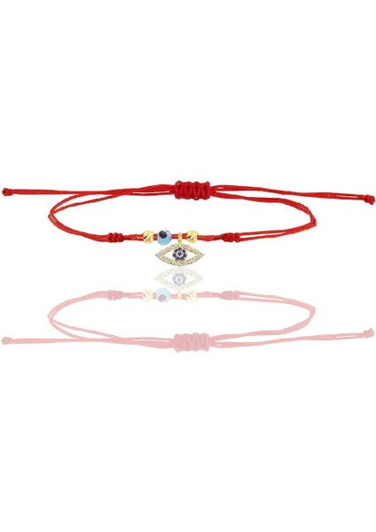 Gümüş Altın Yaldızlı Zirkon Taşlı Nazarlı Mekik Göz Ipli Şans Bileklik SGTL12436GOLD