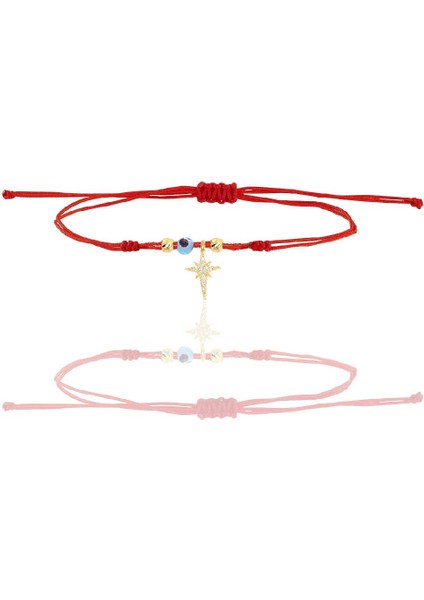 Gümüş Altın Yaldızlı Zirkon Taşlı Nazarlı Kutup Yıldızı Ipli Şans Bileklik SGTL12439GOLD