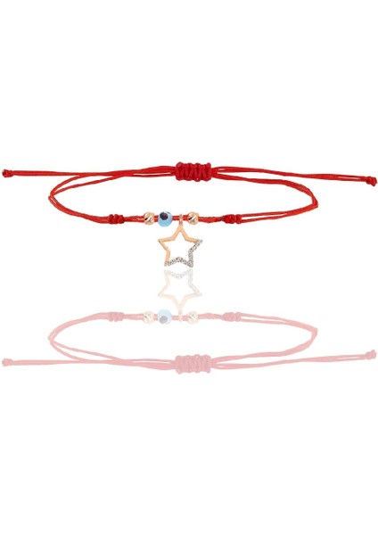 Gümüş Rose Zirkon Taşlı Nazarlı Yıldız Ipli Şans Bileklik SGTL12440ROSE