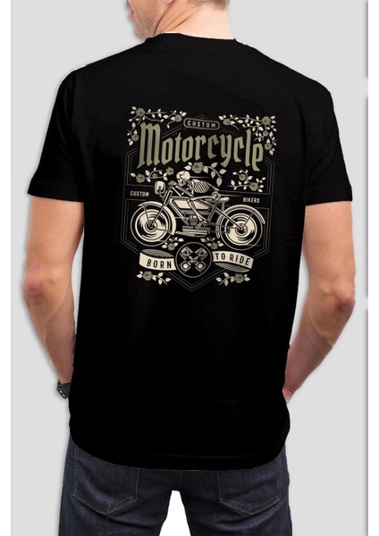Motorcycle Baskılı Siyah Unisex Tişört C477