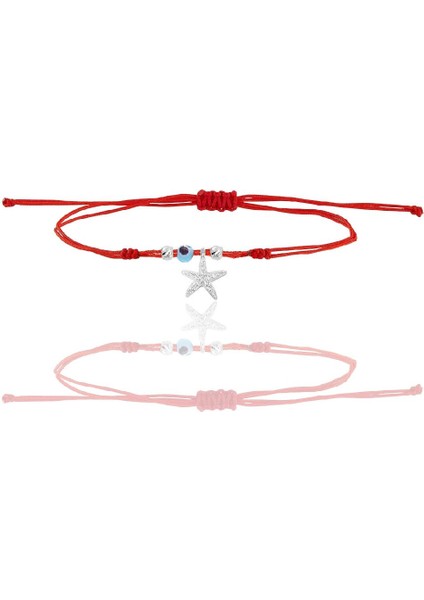 Gümüş Rodyumlu Zirkon Taşlı Nazarlı Deniz Yıldızı Ipli Şans Bileklik SGTL12442RODAJ