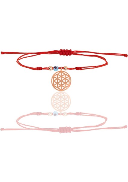 Gümüş Rose Nazarlı Yaşam Çiçeği Ipli Şans Bileklik SGTL12445ROSE