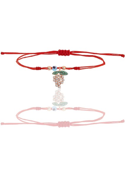 Gümüş Rose Zirkon Taşlı Nazarlı Üzüm Ipli Şans Bileklik SGTL12446ROSE