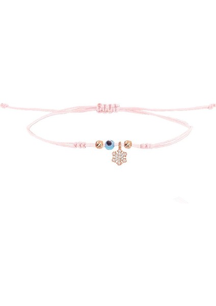 Gümüş Rose Nazarlı Kar Tanesi Pembe Ipli Şans Bileklik SGTL12468ROSE