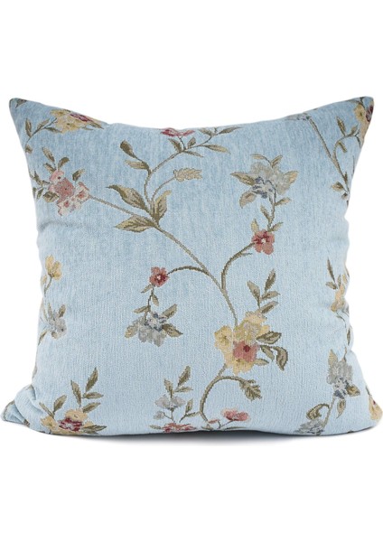 Wekity Nakış Jakarlı Mavi Çiçek Yaprak Desen Kare Dekoratif Kırlent Kılıfı Minder Örtüsü 18 x 18 cm (Yurt Dışından)
