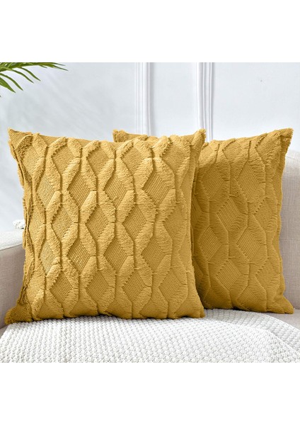 Yastık Kılıfı 18 x 18 cm Zambak Turuncu Sarı Dekoratif Boho Yastık Kılıfı Minder Örtüsü Kadife Lüks Yumuşak Peluş Kısa Yün Kanepe Kanepe Yatak Odası Araba Için, 2'Li Set (Yurt Dışından)