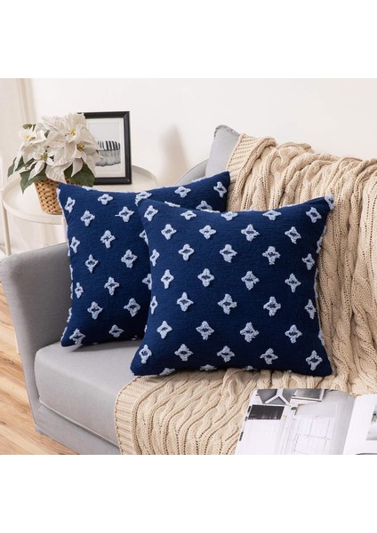 Wekity 2'Li Dekoratif Kırlent Seti Eşkenar Dörtgen Jakarlı Yastık Kılıfı Yumuşak Dikdörtgen Yastık Kılıfı Yaz Kanepe Çekyat Yatak Odası Oturma Odası, 18 x 18 cm, Lacivert (Yurt Dışından)