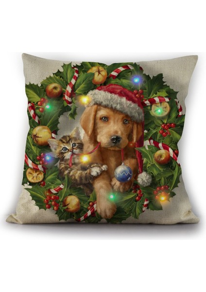 Wekıty--Led Renkli Işık Yastık Kılıfı 4 Parça, Pet Desen Yastık Kılıfı, Noel Keten Çekyat Atmak Minder Örtüsü Dekorasyonu (18" x 18")--4412 (Yurt Dışından)
