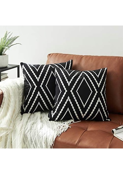 2'Li Siyah Yastık Kılıfı Seti 18 x 18 Inç Boho Aztek Polyester Karışımı Kare Dekoratif Kırlent Kapakları Kanepe Kanepe Yatak Dekor Için (Yurt Dışından)
