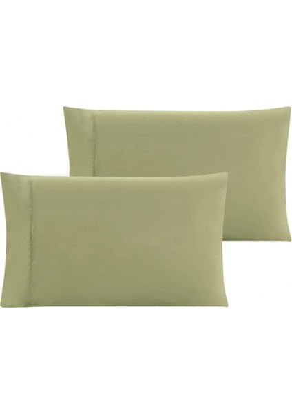 2'Li Büyük Düz Renkli Yastık Kılıfı Seti Fırçalanmış Mikrofiber (Yeşil, 20 x 40 Inç) (Yurt Dışından)