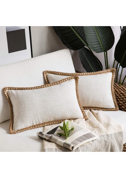 2'Li Çiftlik Evi Dekoratif Kırlent Kılıfı Paketi Çuval Bezi Keten Kesilmiş Özel Kenarlar Kirli Beyaz 12 x 20 Inç, 30 x 50 cm (Yurt Dışından) fiyatları