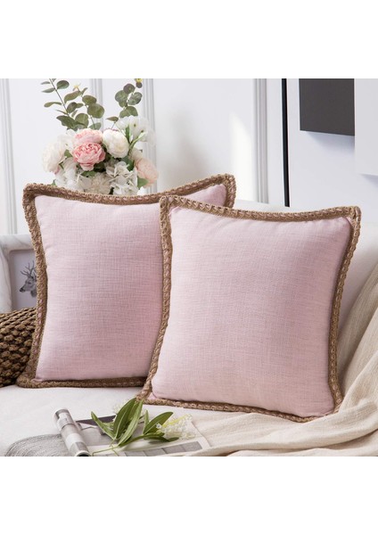 2'Li Çiftlik Evi Dekoratif Kırlent Kılıfı Paketi Çuval Bezi Keten Kesilmiş Özel Kenarlar Açık Pembe 18 x 18 Inç, 45 x 45 cm (Yurt Dışından) fiyatları