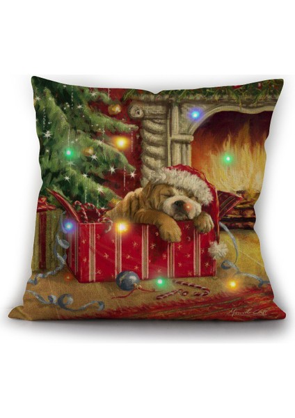 Wekıty--Led Renkli Işık Yastık Kılıfı 4 Parça, Pet Desen Yastık Kılıfı, Noel Keten Çekyat Atmak Minder Örtüsü Dekorasyonu (18" x 18")--4412 (Yurt Dışından)
