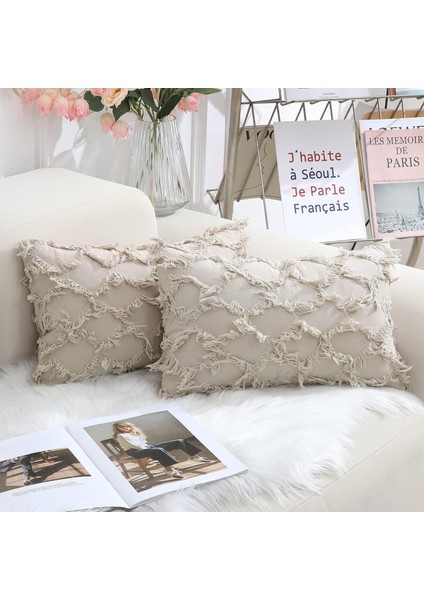 Wekity Bej Dekoratif Yastık Kılıfı 12 x 20 Inç Kanepe Ve Kanepe Için 2'Li Boho Kırlent Kılıfı Paketi, Pamuk (Yurt Dışından)