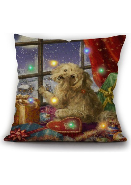 Wekıty--Led Renkli Işık Yastık Kılıfı 4 Parça, Pet Desen Yastık Kılıfı, Noel Keten Çekyat Atmak Minder Örtüsü Dekorasyonu (18" x 18")--4412 (Yurt Dışından)
