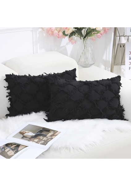 Wekity Siyah Dekoratif Yastık Kılıfı 12 x 20 Inç 2'Li Paket Boho Kanepe Ve Kanepe Için Kırlent Kılıfı, Pamuk (Yurt Dışından)