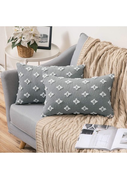 Wekity 2'Li Dekoratif Kırlent Seti Eşkenar Dörtgen Jakarlı Yastık Kılıfı Yumuşak Dikdörtgen Yastık Kılıfı Yaz Kanepe Çekyat Yatak Odası Oturma Odası, 12 x 20 cm Inç, Açık Gri (Yurt Dışından)