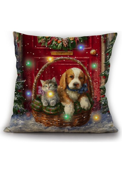 Wekıty--Led Renkli Işık Yastık Kılıfı 4 Parça, Pet Desen Yastık Kılıfı, Noel Keten Çekyat Atmak Minder Örtüsü Dekorasyonu (18" x 18")--4412 (Yurt Dışından)