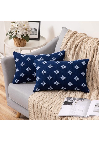 Wekity 2'Li Dekoratif Kırlent Seti Eşkenar Dörtgen Jakarlı Yastık Kılıfı Yumuşak Dikdörtgen Yastık Kılıfı Yaz Kanepe Çekyat Yatak Odası Oturma Odası, 12 x 20 cm Inç, Lacivert (Yurt Dışından)