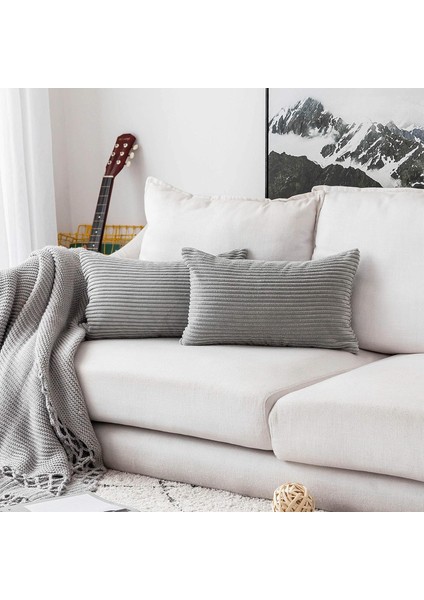Kanepe Çizgili Kadife Kanepe Yastık Kılıfı Için 2 Dekoratif Yastık Kılıfı Seti 16 x 16 Inç, 40 x 40 cm , Açık Gri (Yurt Dışından) fiyatları