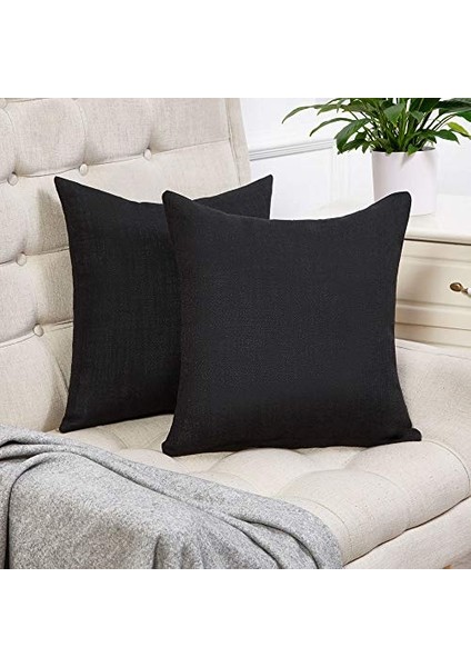 2 Set Siyah Yastık Kılıfı Rustik Keten Dekoratif Kare Atmak Yastık Kılıfı 20 x 20 Inç Kanepe Kanepe Dekorasyonu Için (Yurt Dışından)