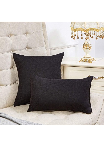 2 Set Siyah Yastık Kılıfı Rustik Keten Dekoratif Kare Atmak Yastık Kılıfı 20 x 20 Inç Kanepe Kanepe Dekorasyonu Için (Yurt Dışından) fiyatları