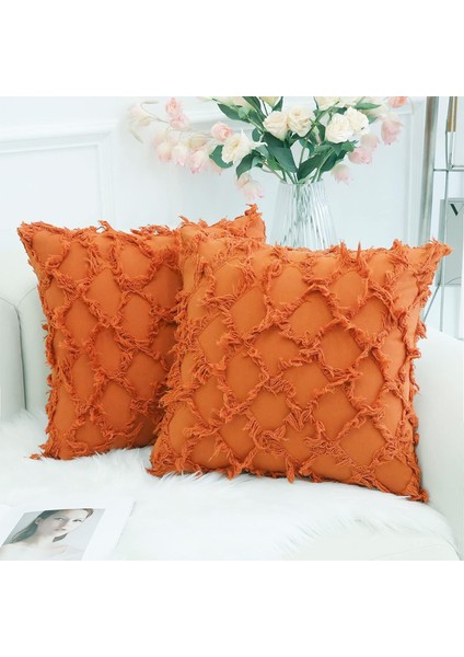 Wekity Turuncu Dekoratif Yastık Kılıfı 18 x 18 Inç 2'Li Paket Boho Kanepe Ve Kanepe Için Kırlent Kılıfı, Pamuk (Yurt Dışından)