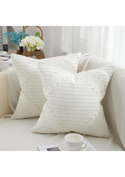 Beyaz Yastık Kılıfları 20 x 20 Inç 2'Li Set Çiftlik Evi Bel Yastık Kılıfları Kanepe Kanepe Oturma Odası Için (Yurt Dışından)