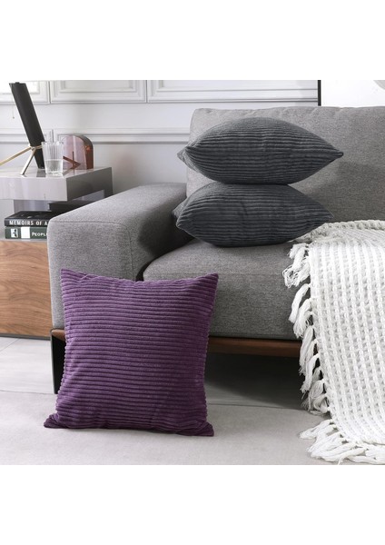Koyu Gri Atma Yastık Örtüsü Kare Şerit Desenli Kadife Yastık Kanepe Kanepe Yatak Odası Oturma Odası Için Kapakları 2'Li Paket 18 x 18 cm Koyu Gri (Yurt Dışından) fiyatları