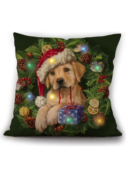 Wekıty--Led Renkli Işık Yastık Kılıfı 4 Parça, Pet Desen Yastık Kılıfı, Noel Keten Çekyat Atmak Minder Örtüsü Dekorasyonu (18" x 18")--4412 (Yurt Dışından)