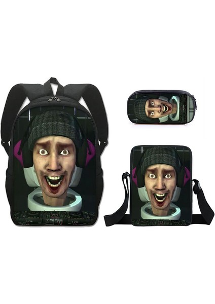 Skibidi Tuvalet Tuvalet Baskı Ilkokul Öğrencileri Üç Parçalı Okul Çantası Büyük Kapasiteli Polyester Sırt Çantası (Yurt Dışından)