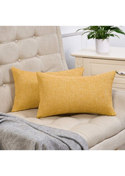 2 Set Hardal Sarı Yastık Kılıfı Rustik Keten Dekoratif Kare Atmak Yastık Kılıfı 22 x 22 Inç Kanepe Kanepe Ev Çiftlik Evi Dekorasyonu (Yurt Dışından) fiyatları