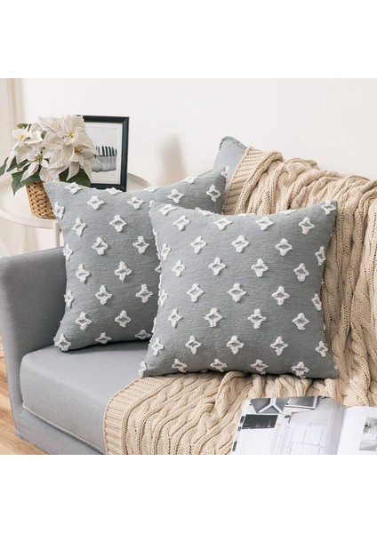 Wekity 2'Li Dekoratif Kırlent Seti Eşkenar Dörtgen Jakarlı Yastık Kılıfı Yumuşak Dikdörtgen Yastık Kılıfı Yaz Kanepe Çekyat Yatak Odası Oturma Odası, 20 x 20 Inç, Açık Gri (Yurt Dışından)