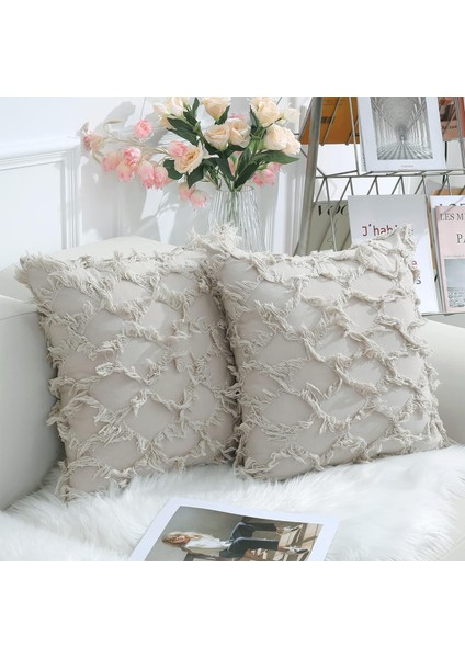 Wekity Bej Dekoratif Yastık Kılıfı 20 x 20 Inç 2'Li Paket Boho Kanepe Ve Kanepe Için Kırlent Kılıfı, Pamuk (Yurt Dışından)
