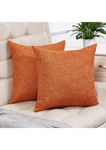 2 Set Sonbahar Turuncu Yastık Rustik Keten Dekoratif Kare Atmak Yastık Kapakları 18 x 18 cm Kanepe Kanepe Dekorasyonu (Yurt Dışından)