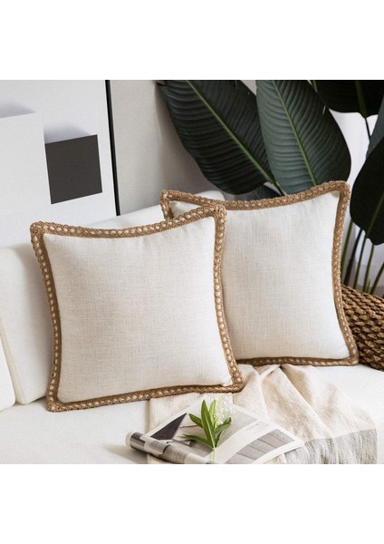 2'Li Çiftlik Evi Dekoratif Kırlent Kılıfı Paketi Çuval Bezi Keten Kesilmiş Özel Kenarlar Kirli Beyaz 18 x 18 Inç, 45 x 45 cm (Yurt Dışından) fiyatları
