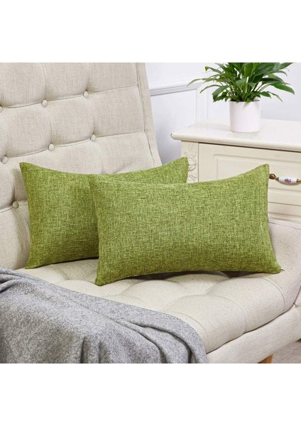 2 Set Yeşil Lomber Yastık Rustik Keten Dekoratif Kırlent Kapakları 12 x 20 cm Inç Kanepe Kanepe Dekorasyonu Için Kapakları (Yurt Dışından) fiyatları