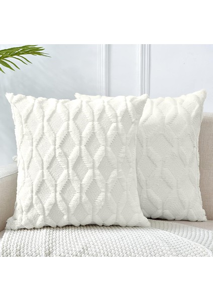 Yastık Kılıfı 20 x 20 cm Kirli Beyaz Dekoratif Yastık Kılıfı Minder Örtüsü Kadife Lüks Yumuşak Peluş Kısa Yün Kanepe Kanepe Yatak Odası Araba Için, 2'Li Set (Yurt Dışından)