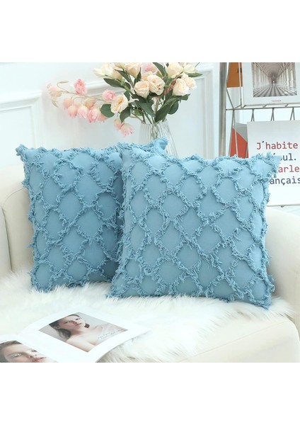 Wekity Açık Mavi Dekoratif Yastık Kılıfı 20 x 20 Inç 2'Li Paket Boho Kanepe Ve Kanepe Için Atmak Yastık Kılıfı, Pamuk (Yurt Dışından)