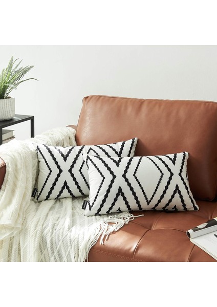 2'Li Beyaz Lomber Yastık Kılıfı Seti 12 x 20 Inç Boho Aztek Polyester Karışımı Dekoratif Kırlent Kapakları Kanepe Kanepe Yatak Dekoru (Yurt Dışından) fiyatları