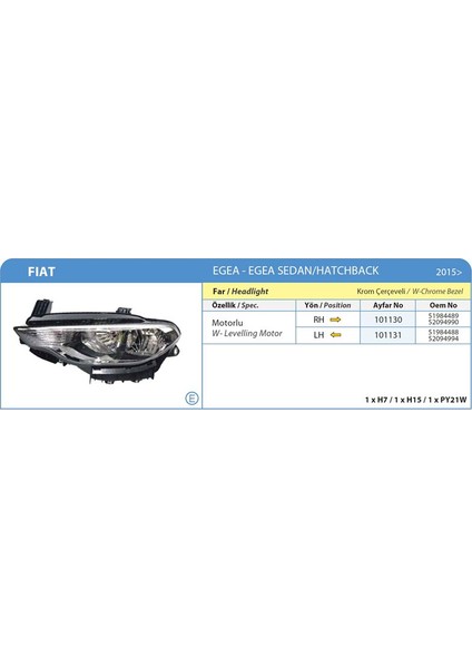 Fiat Egea Sağ Ön Far Motorlu 2015 Sonrası Krom Çerçeveli 51984489 ** Gold fiyatları